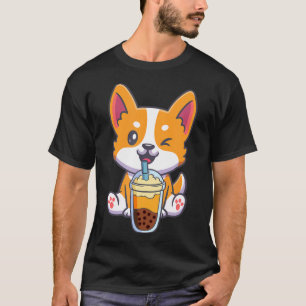 Camiseta Corgi Bebendo Boba Bubble Tea Drink Anime Kaw