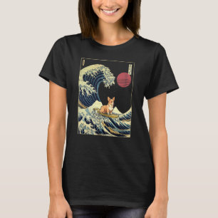 Camiseta Corgi Bege Onda Japonesa Kanagawa Surf Dog