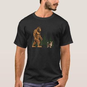 Camiseta Corgi Bigfoot Preto Engraçado Passeando Cachorro