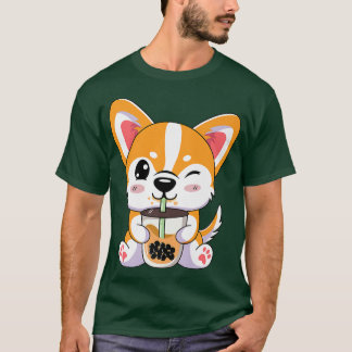 Camiseta Corgi Boba Tea Bubble Anime Cute Kawaii Kids Boys 