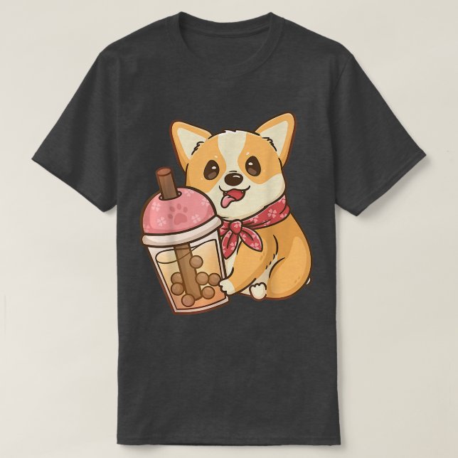 Camiseta Corgi Boba Tea Milk Tea Anime Kawaii  (Frente do Design)