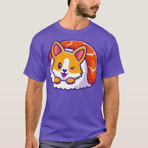 Camiseta Corgi Bonito Na Cartoon De Sushi Roll