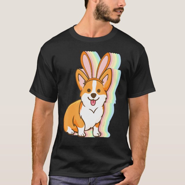 Camiseta Corgi Bunny Ears Páscoa Dia Cachorro Cachorro Cach (Frente)