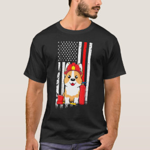 Camiseta Corgi Cachorro Bombeiro Bandeira Americana Linha V
