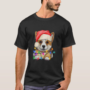 Camiseta Corgi Cachorro Chapéu de Papai Noel Alegre Árvore