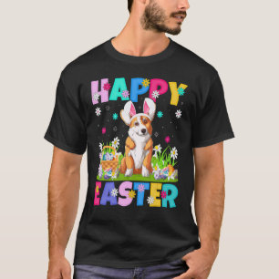 Camiseta Corgi Cachorro Coelho Feliz Páscoa Domingo de Pásc