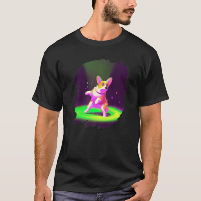 Camiseta Corgi Cachorro Dançando Retro Breakdancing Dança D (Frente)