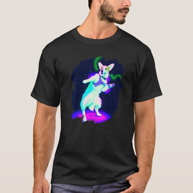 Camiseta Corgi Cachorro Dançando Retro Breakdancing Dança D (Frente)