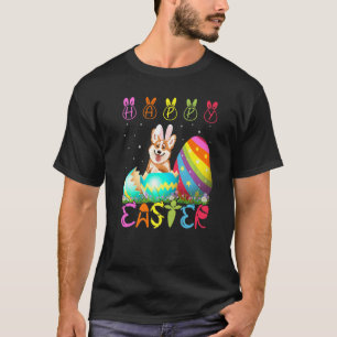 Camiseta Corgi Cachorro Dia de Páscoa Família Combinando Cu