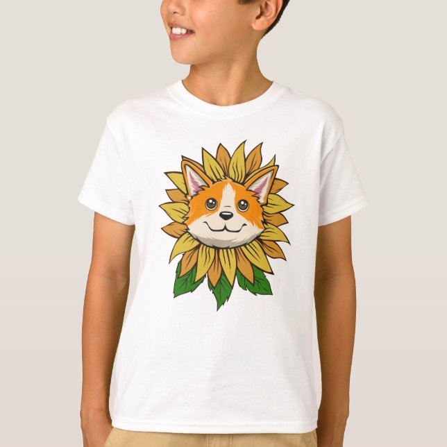 Camiseta Corgi Cachorro Girassol (Frente)