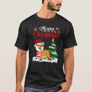 Camiseta Corgi Cachorro Iluminação de Natal Corgi Feliz Nat