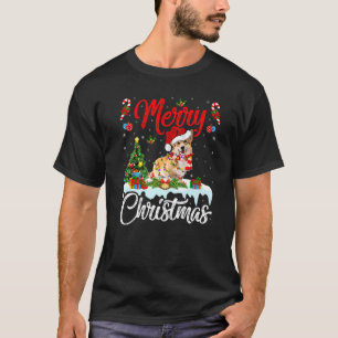Camiseta Corgi Cachorro Iluminação de Natal Feliz Natal Cor