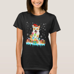 Camiseta Corgi Cachorro Luzes de Natal Árvore de Natal Corg