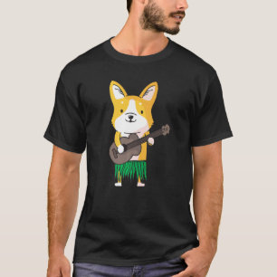 Camiseta Corgi Cachorro Ukulele Luau Fofo Havaí