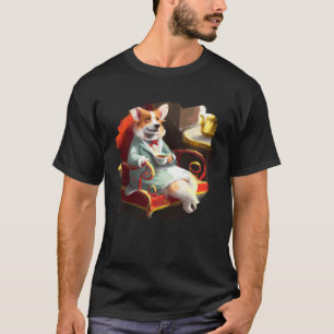 Camiseta Corgi Cão Aristocrata no Café Bebendo Café Chá