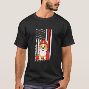 Camiseta Corgi Cão Bombeiro Americano Bandeira Thin Red Lin