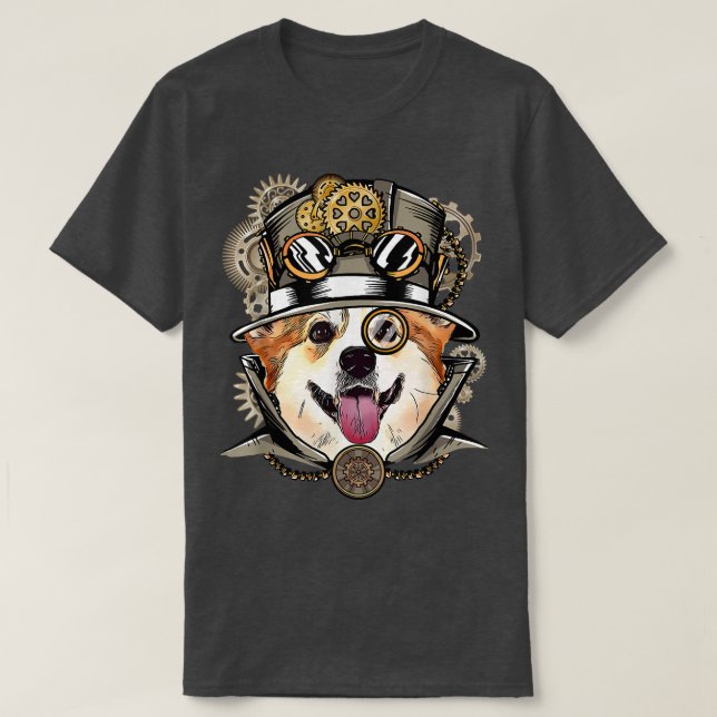 Camiseta Corgi Cão Vítimo-Gótico-Gótico Medieval-Vitoriana (Frente do Design)
