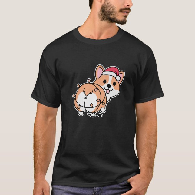 Camiseta Corgi Christmas Lights Pajama Cachorro Cachorro Pu (Frente)