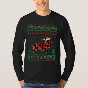 Camiseta Corgi Christmas Pajama Red Xadrez Corgi Dog Ugly S
