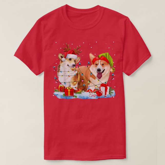 Camiseta Corgi Christmas Reindeer Dog Feriado de Lover (Frente do Design)