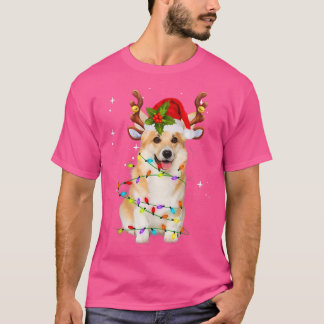 Camiseta Corgi Christmas Tee Reindeer Christmas Lights Paja