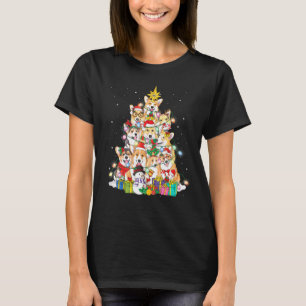 Camiseta Corgi Christmas Tree Fairy Lights Santa Hat Pajama