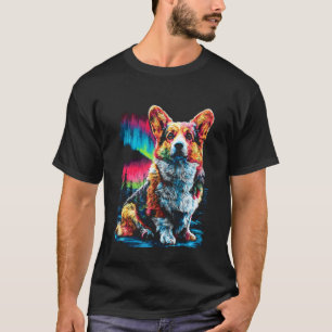 Camiseta Corgi Colorido Aurora Boreal Floresta de Inverno A