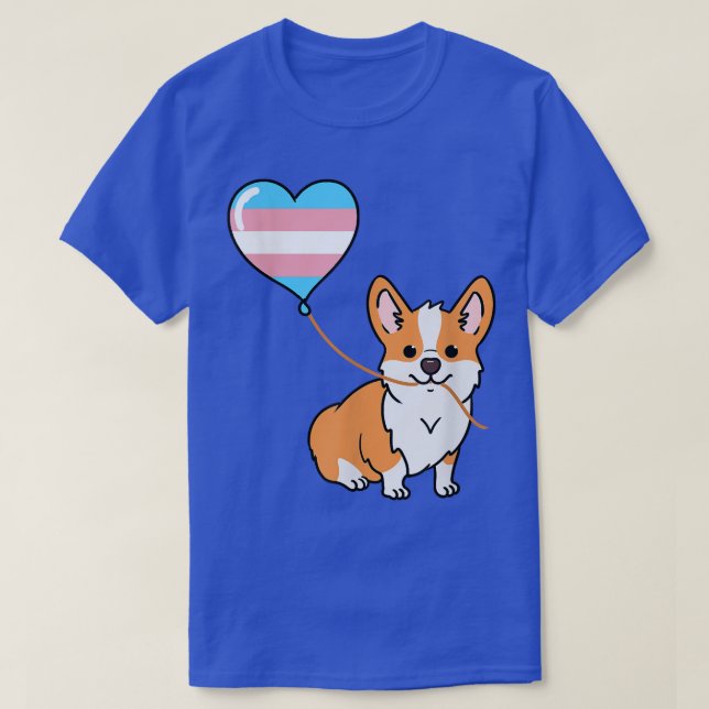Camiseta Corgi com Balão de Orgulho Trans (Frente do Design)