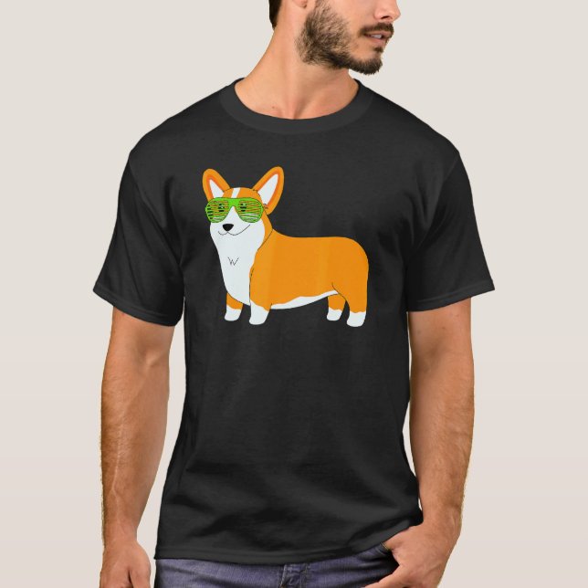 Camiseta Corgi Com Óculos Solares Design De Cachorro Bonito (Frente)