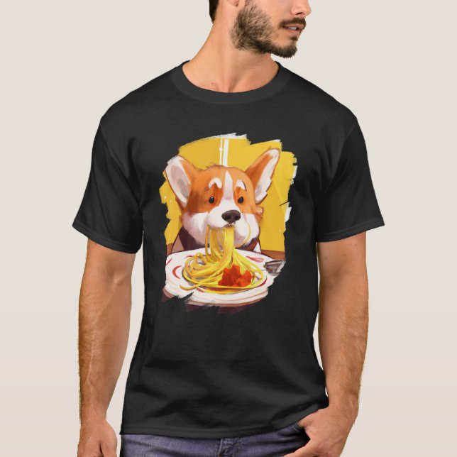 Camiseta Corgi Comendo Espaguete Massa Cachorro Comida Ital (Frente)