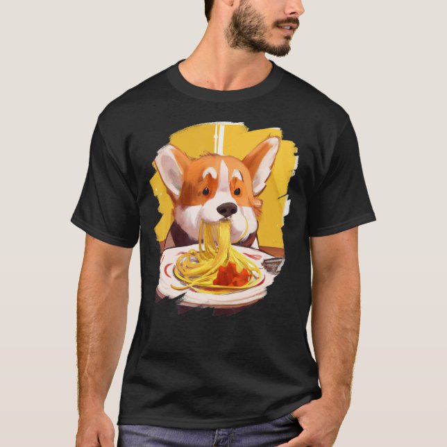 Camiseta Corgi Comendo Espaguete Massas Cachorro Comida Ita (Frente)