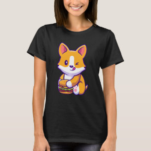 Camiseta Corgi Comendo Hambúrguer Fast Food Comida de Lixo