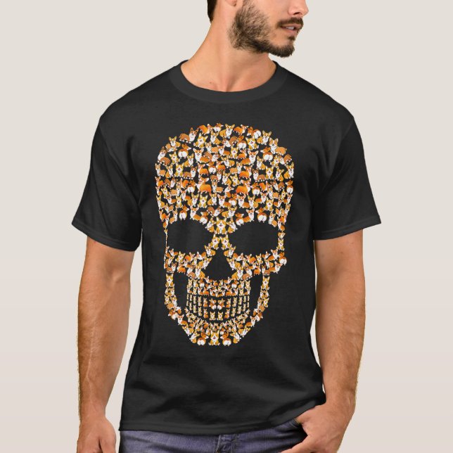 Camiseta Corgi Crânio Dia das Bruxas (Frente)