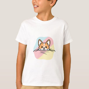 Camiseta Corgi Curioso com Bigodes Pastel para Crianças