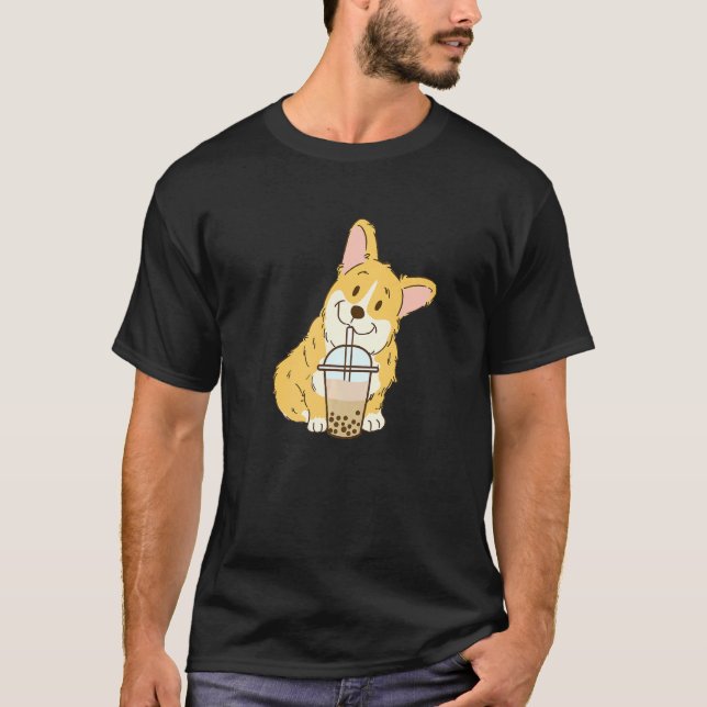 Camiseta Corgi-Cute e Boba-Dog-Bubble milk Tea (Frente)