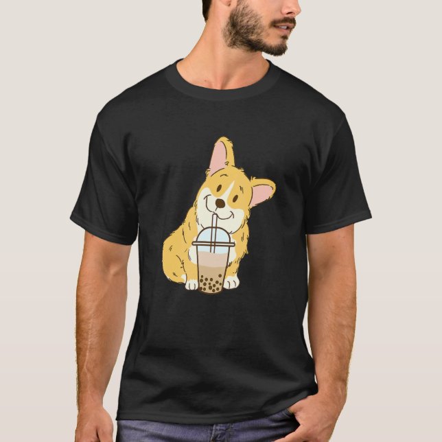 Camiseta Corgi-Cute e Boba-Dog-Bubble milk Tea (Frente)