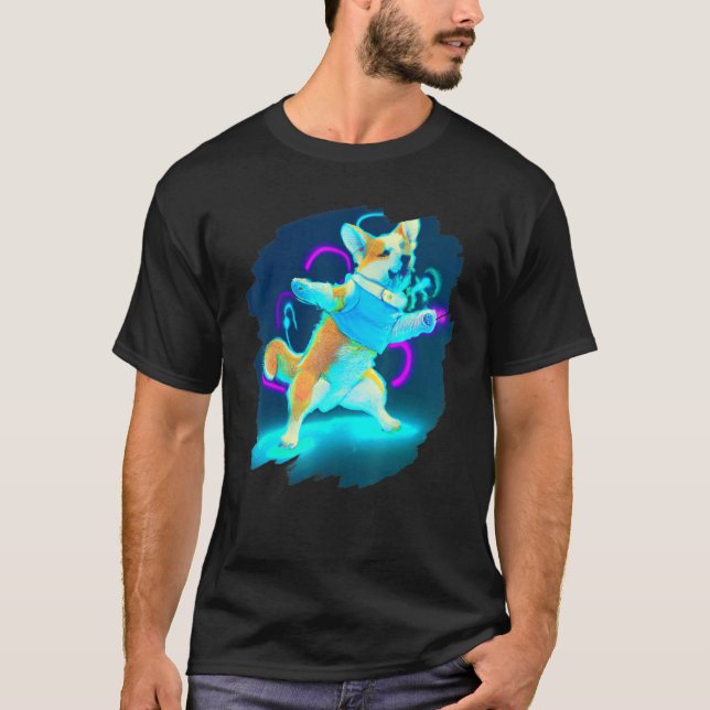 Camiseta Corgi Dançando Dança Retro Breakdance Dançarino  (Frente)