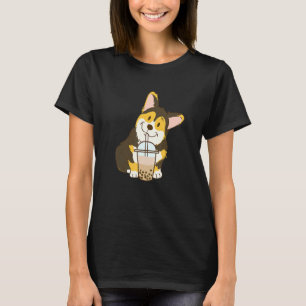 Camiseta Corgi de cor tríplice cúbica e chá de bolhas de po