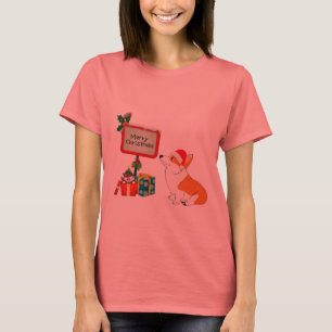 Camiseta Corgi de Galês com chapéu e sinal do papai noel
