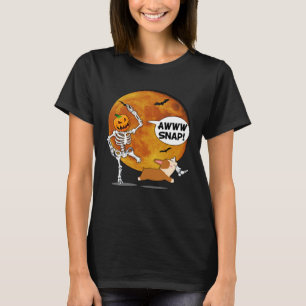 Camiseta Corgi de Halloween Abóbora Esqueleto Perna Quebrad