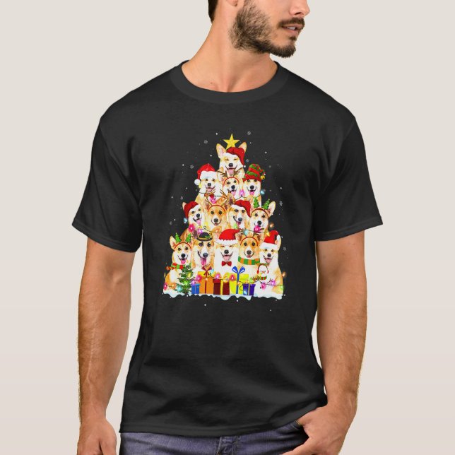 Camiseta Corgi de Natal Árvore Natal Feliz Corgnatal (Frente)