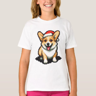Camiseta Corgi de Natal bonito em Santa Chapéu Pixel