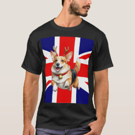 Camiseta Corgi de Natal britânico com Reindeer Antlers