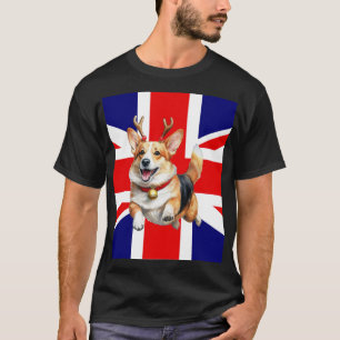 Camiseta Corgi de Natal britânico com Reindeer Antlers