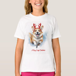 Camiseta Corgi de Natal com galhadas de Reindeer saltando