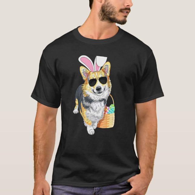 Camiseta Corgi de Páscoa Preto e Marrom (Frente)