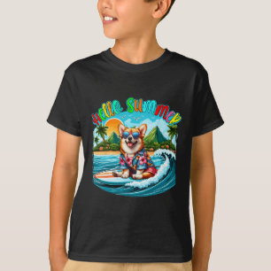 Camiseta Corgi de sungles de verão surfando na praia Surf