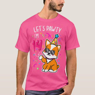 Camiseta Corgi Deixa Pawty Im 14 Aniversário De 14 Anos