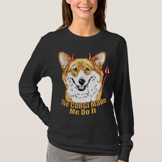 Camiseta Corgi Devil Me Fez Fazer Isso (Frente)