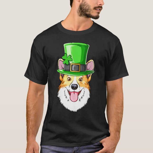 Camiseta Corgi Dia de São Patrício Leprechaun Irlandês Corg (Frente)